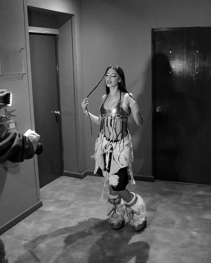 Black and white backstage portrait